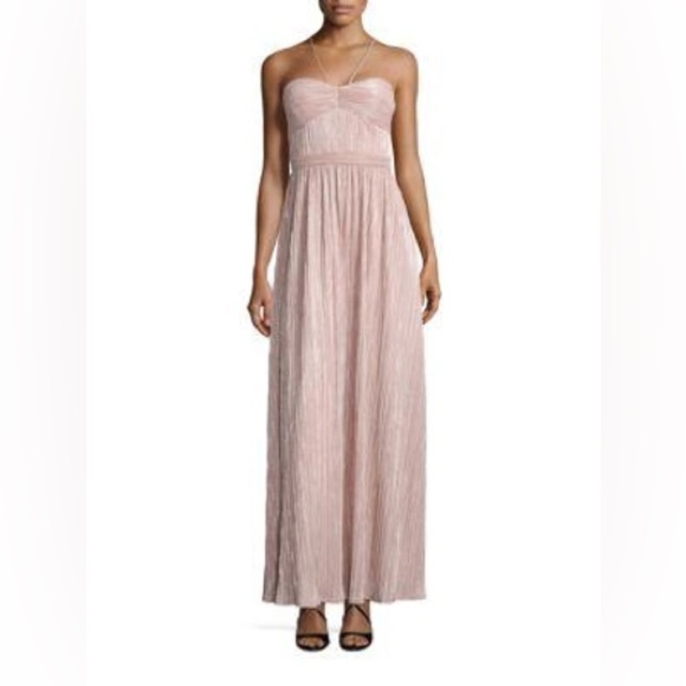 Laundry by Shelli Segal Metallic Pleated Halter Gown in Pink Nectar NWOT